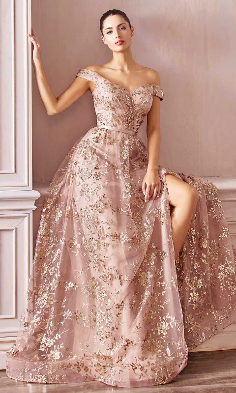 Trendsetter's Closet Cinderella Divine - CB069 Embellished Print Off Shoulder Gown