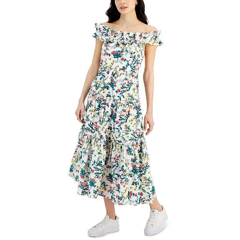 Stylish Savings Nautica Jeans Co. Womens Smocked Ruffled Maxi Dress