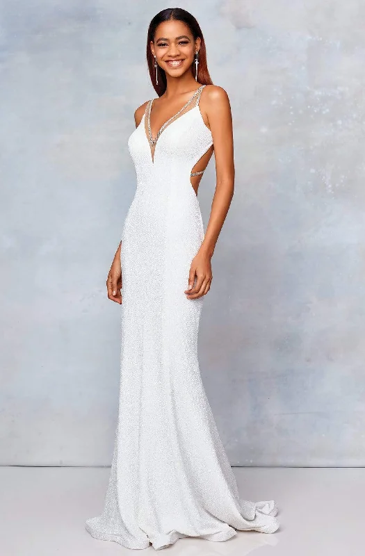 Style Revolution Clarisse - 3799 Crisscross-Strapped Illusion Plunge Gown