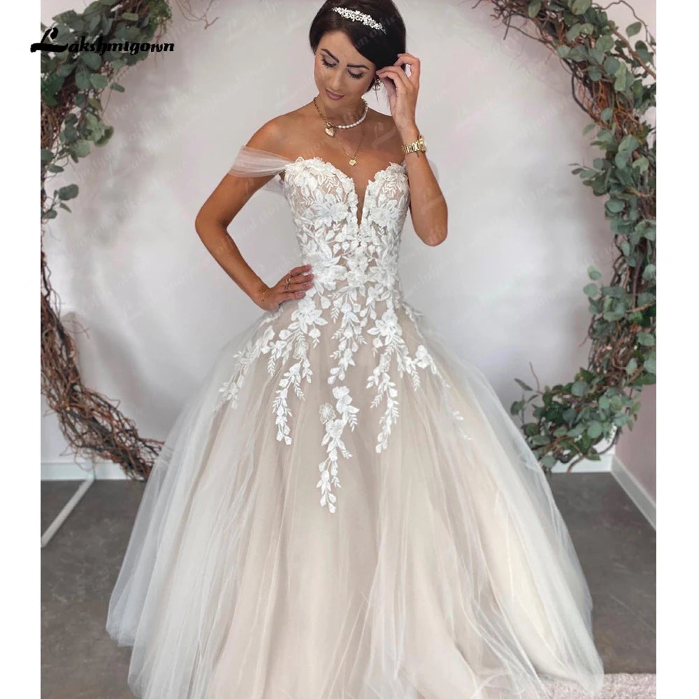 Hot Brand Discounts Lakshmigown Off the Shoulder Lace Wedding Dress Vestidos Civil A Line Boho Bridal Gowns Sweep Train 2025  vestidos para mujer