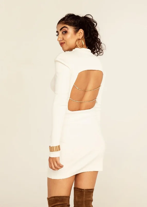 Online Boutique Clothing Elena White Rib Cutout Mini Dress