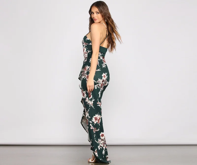 Stylish Women's Apparel Marianna High Stylish Slit Floral Dress