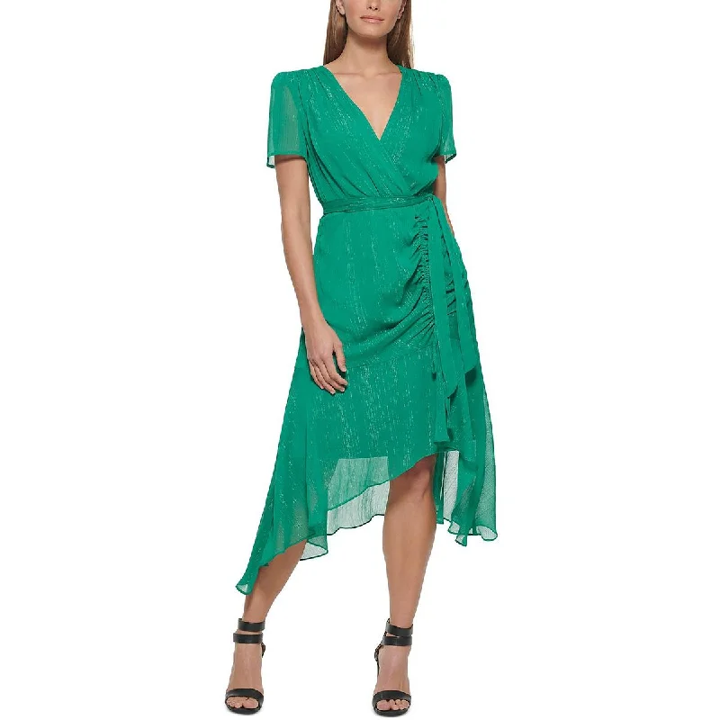 Holiday Glam DKNY Womens Chiffon Ruched Midi Dress