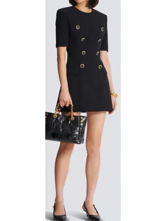 Stylish Savings Black Crepe Eight-Button Mini Dress