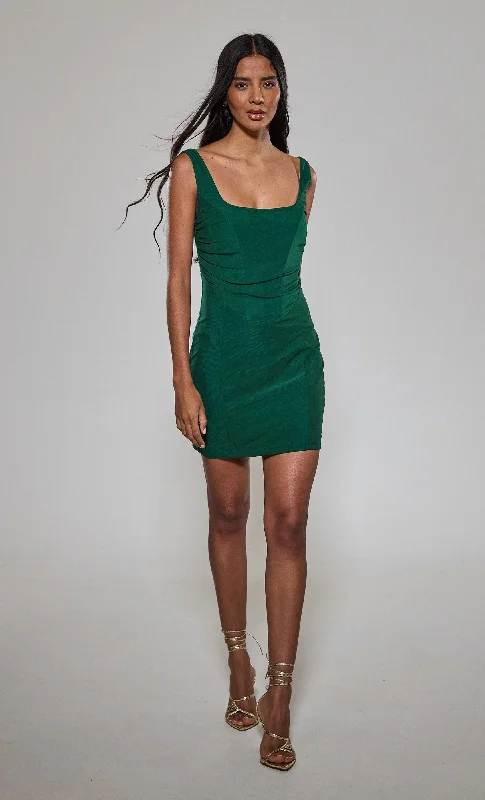 Chic Style, Always In Vogue Emerald Draped Corset Mini Dress