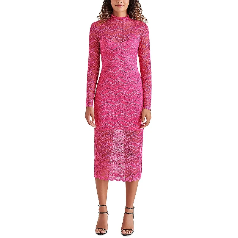 Best Online Clothing Boutiques Steve Madden Womens Vivienne Lace Mock Neck Midi Dress