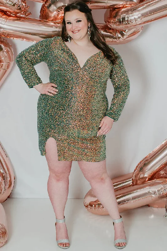 Seasonal Fashion Sydneys Closet SC8111 Size 18 Green Short Sequin Long Sleeve Plus Size Formal Cocktail dress V Neck Gown Seasonal Fashion Sydneys Closet SC8111 Size 18 Green Short Sequin Long Sleeve Plus Size Formal Cocktail dress V Neck Gown