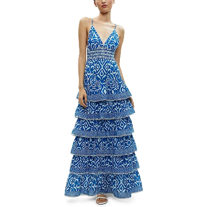 Vibrant Femme Fashion Alice and Olivia Womens Surplice Tiered Maxi Dress