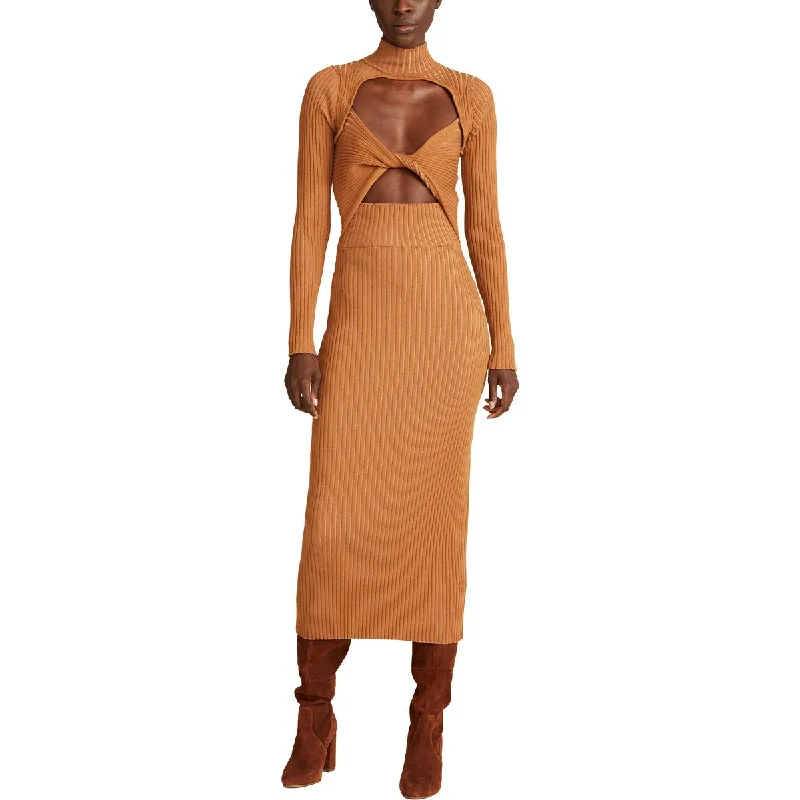 Eclectic Fashion Amur Womens Mock Neck Twist Front Midi Dress