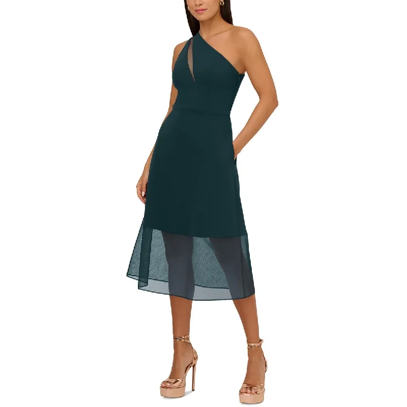 Casual Chic Adrianna Papell Womens Mesh Inset Mid Calf Midi Dress