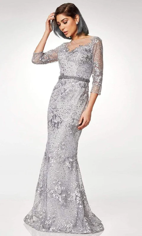 Casual Wear Clarisse - M6502 Quarter Sleeve Lace Appliqued Mesh Trumpet Gown