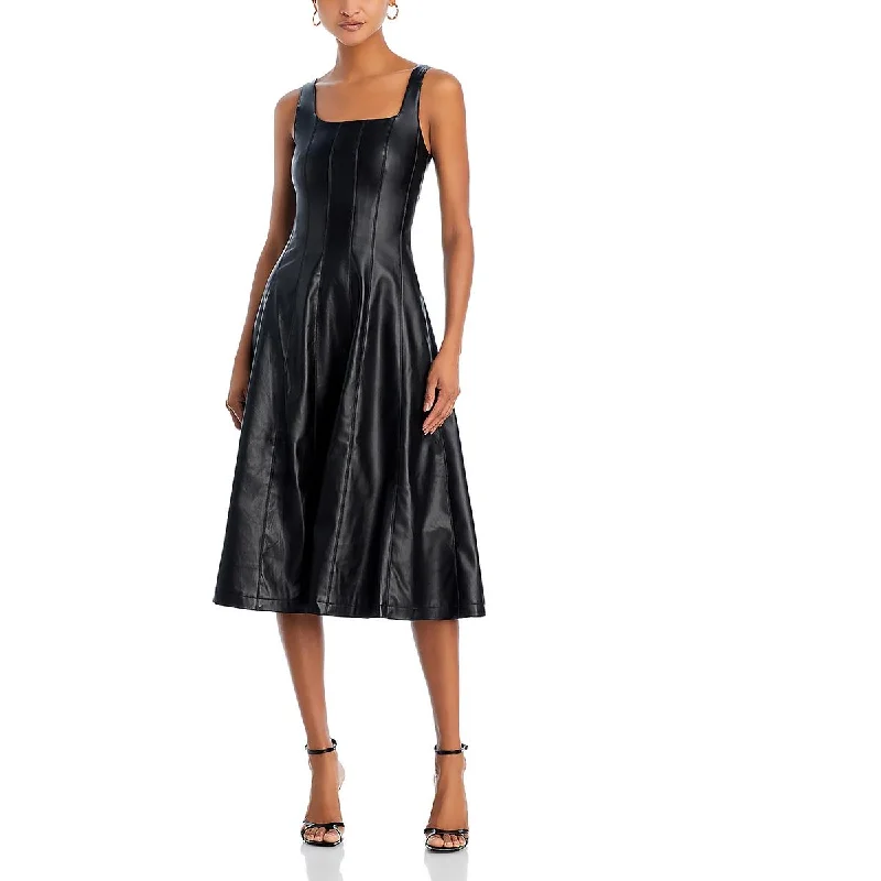 Cool Prices Avec Les Filles Womens Solid Faux Leather Midi Dress