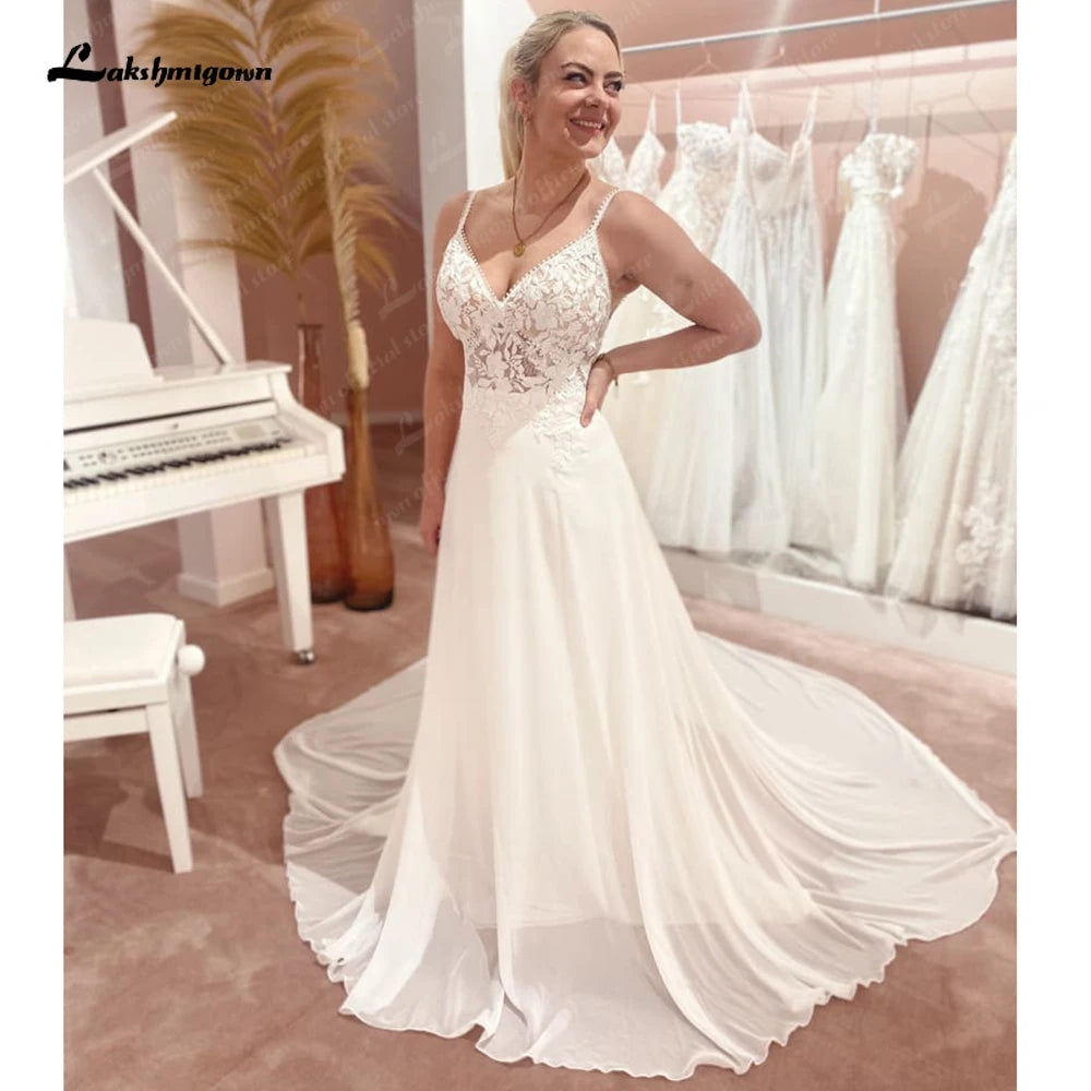 Flash Sale, Don't Miss Roycebridal Spaghetti Straps Chiffon A-Line Boho Wedding Dress 2025 V Neck Off White Beach Bridal Gowns vestidos para mujer