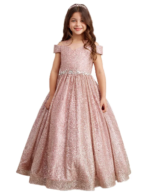 Stay Ahead In Style Little Girls Rose Gold Illusion Neckline Off Shoulder Pageant Dress 2-6