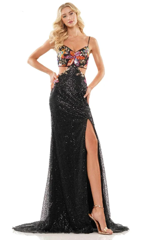 Boutique Dress Online Colors Dress 2972 - Highly Sequined Cut Out Long Gown