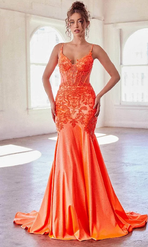 End of Season Sale Ladivine CDS470 - Beaded Appliqued Illusion Evening Gown