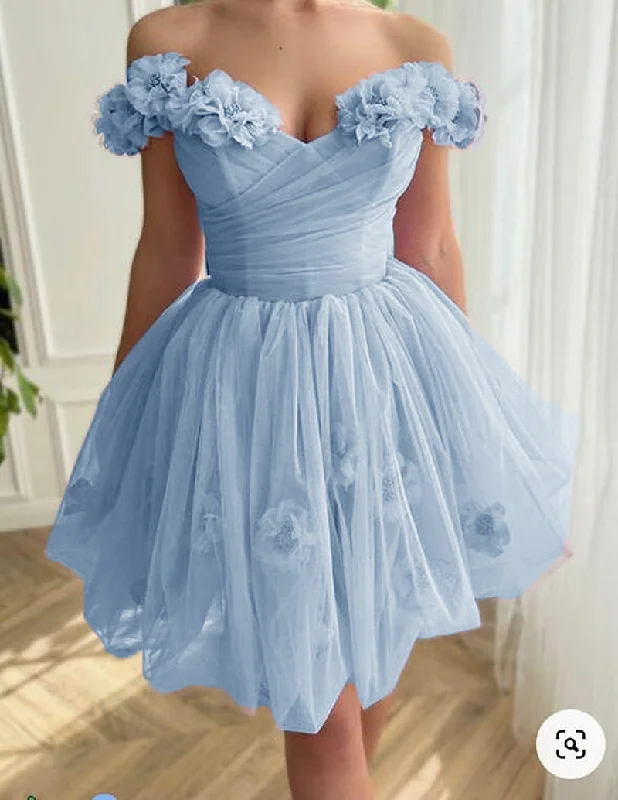 Sporty Streetwear Light Sky Blue Short Prom Dress Flowers Cocktail Party Dress for Girls 2024 SP4531 Sporty Streetwear Light Sky Blue Short Prom Dress Flowers Cocktail Party Dress for Girls 2024 SP4531