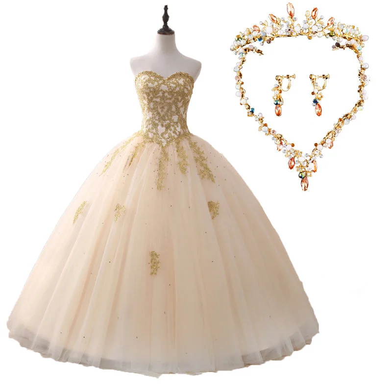 Chic Wardrobe Sparkle Gold Lace Ball Gown Prom Dress Princess Quinceanera Dresses 2018 Girls Sweet 16 Party Gown with Beading Chic Wardrobe Sparkle Gold Lace Ball Gown Prom Dress Princess Quinceanera Dresses 2018 Girls Sweet 16 Party Gown with Beading