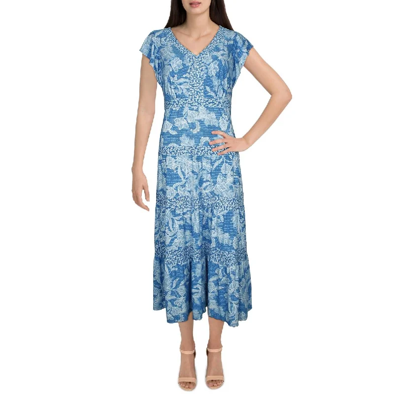 Elegant Styles Lauren Ralph Lauren Womens Printed V-Neck Maxi Dress