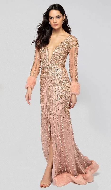 Casual Yet Stylish Separates Terani Couture - 1911GL9499 Bead Embellished Plunging Evening Gown