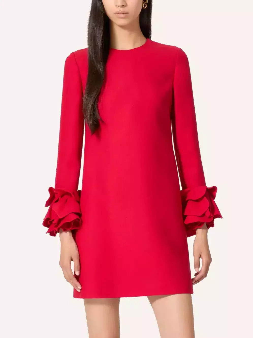 Unleash Your Trendy Side Ruffle-Cuff Shift Mini Dress in Red