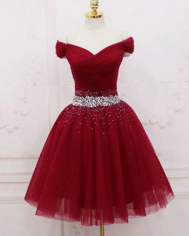 Limited Time Offer Wine Red Tulle Off Shoulder Short Prom Dress Girls 8th Grade Homecoming Dress SP520 Limited Time Offer Wine Red Tulle Off Shoulder Short Prom Dress Girls 8th Grade Homecoming Dress SP520