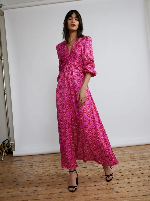 Women's Clothing Sale Aurora Pink Heart Print Maxi Dress