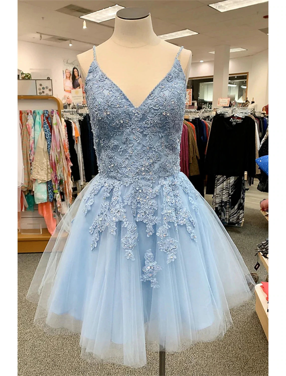 Trendy Women’s Apparel A-Line Homecoming Dresses Floral Dress Party Wear Cocktail Party Short / Mini Sleeveless Spaghetti Strap Tulle with Appliques