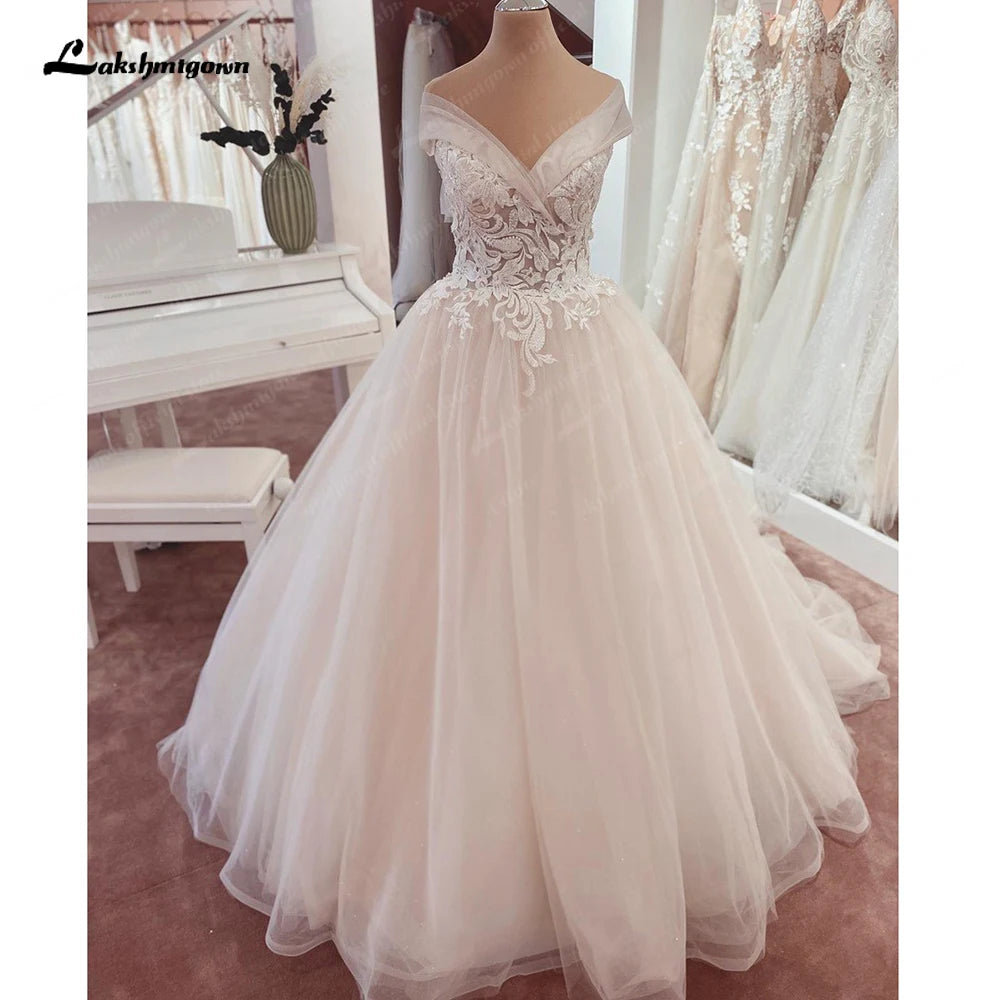 Limited Stock, Big Discounts Lakshmigown V Neck Lace Beadings Bridal Off White Wedding Dress with Cap Sleeve 2025 Wedding Gown for Women Robe de mariee