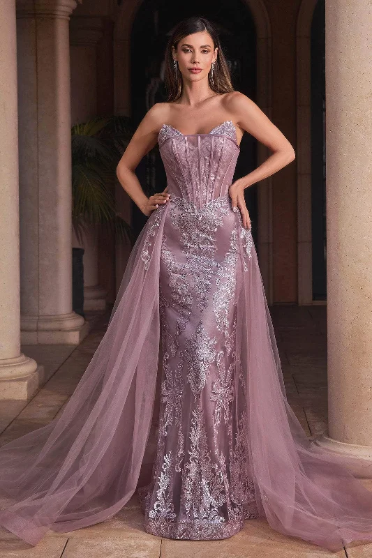 Latest Fashion Ladivine J858 - Embroidered Off-Shoulder Sheath Gown