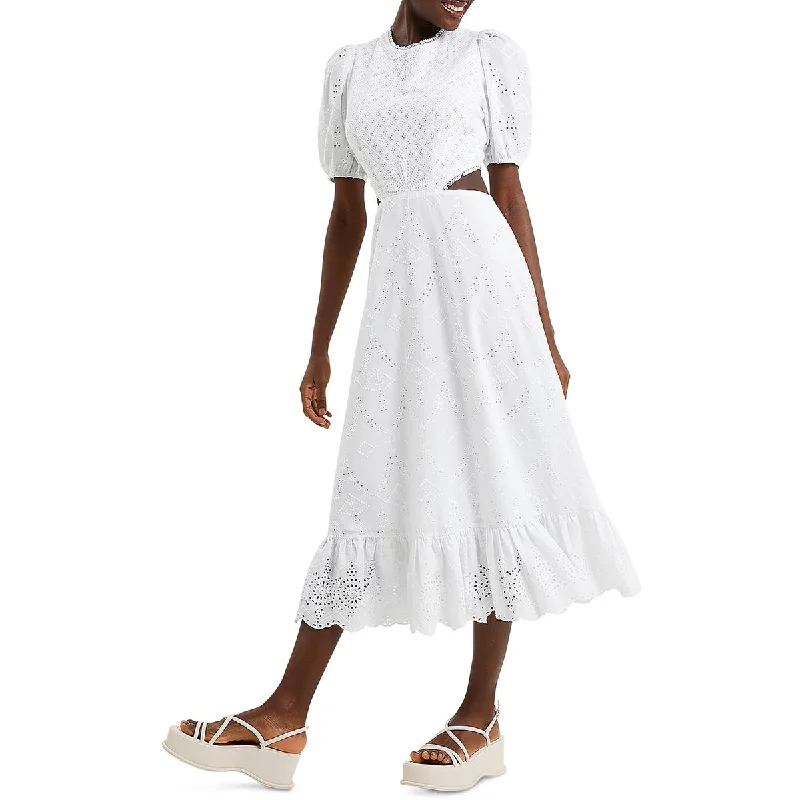 Weekend Exclusive French Connection Womens Broderie Eyelet Cut-Out Midi Dress