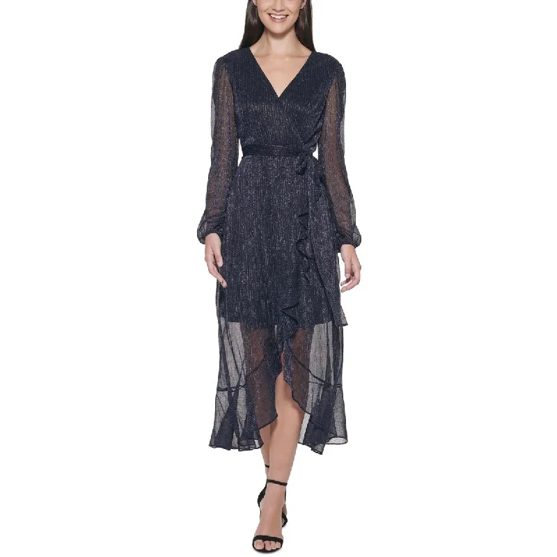 Women’s Street Style Casual Wear Kensie Womens Metallic Chiffon Midi Dress