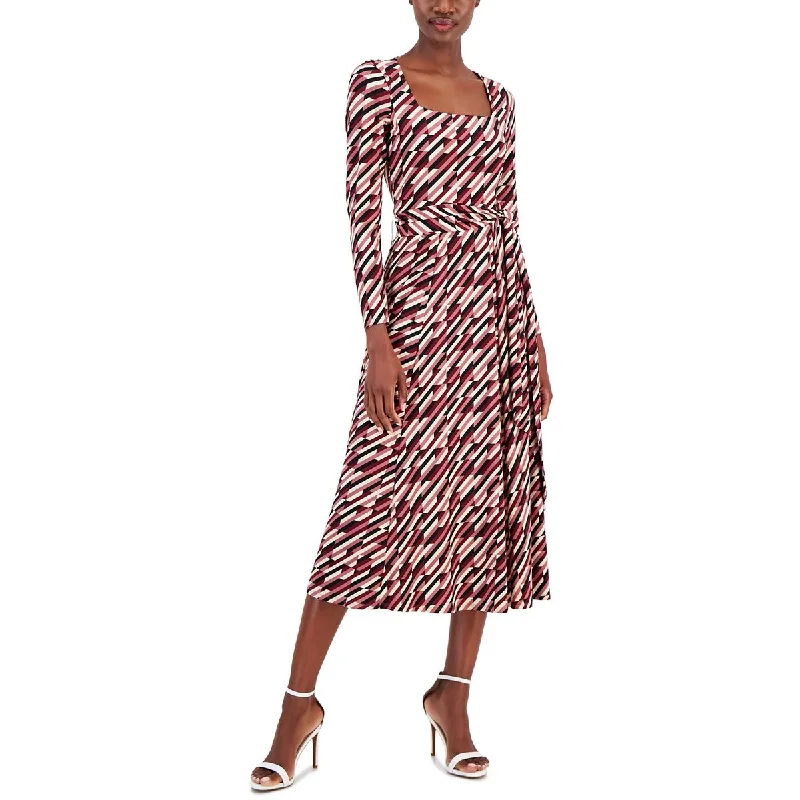 Sophisticated Outfits Anne Klein Womens Printed Square Neck Midi Dress