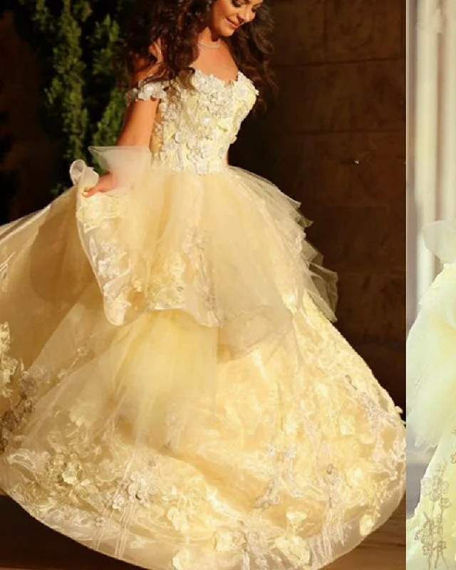 Vintage Fashion Off Shoulder Lace Yellow Girls Birthday Party Dress Swee 16 Gowns Quinceanera PL0519 Vintage Fashion Off Shoulder Lace Yellow Girls Birthday Party Dress Swee 16 Gowns Quinceanera PL0519