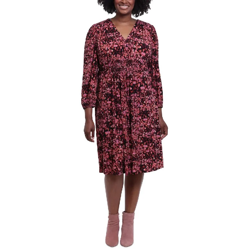 Seasonal Sale London Times Womens Plus Smocked V-neck Midi Dress