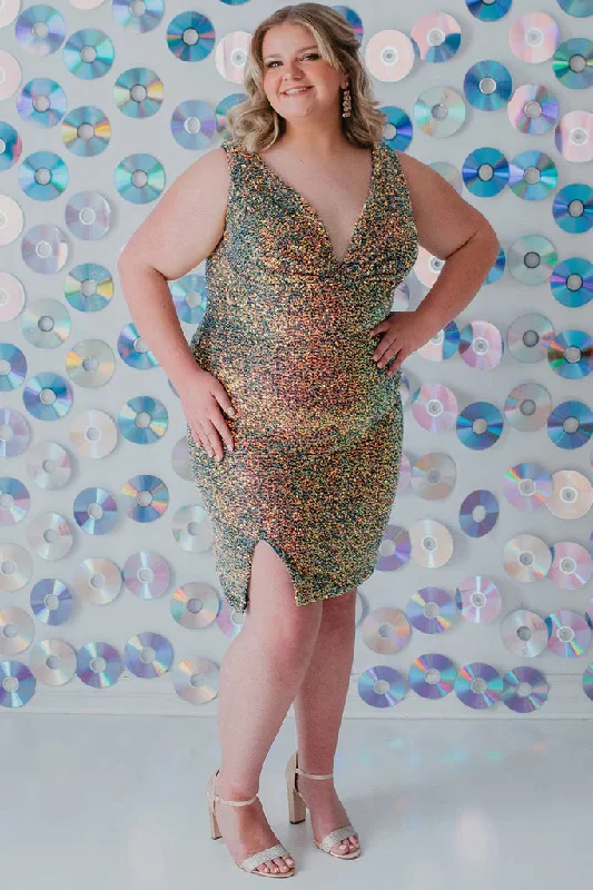 Trend Alert Sydneys Closet SC8110 Size 20, 26 Blue Blitz Short Plus Size fitted Sequin Formal Cocktail Dress Slit V Neck Gown Trend Alert Sydneys Closet SC8110 Size 20, 26 Blue Blitz Short Plus Size fitted Sequin Formal Cocktail Dress Slit V Neck Gown
