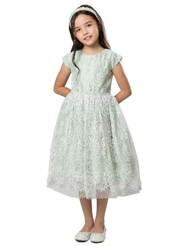 Casual Yet Stylish Separates Little Girls Sage French Lace Peek A Boo Tulle Flower Girl Dress 2-6