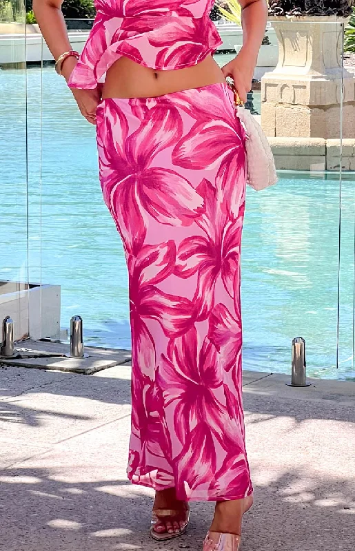 Elevate Your Wardrobe Karla Pink Floral Maxi Skirt