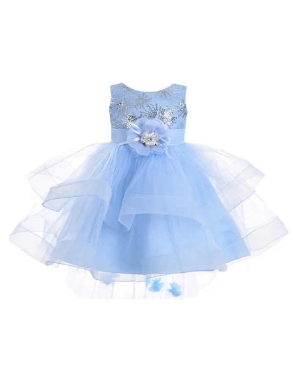 Trendy Urban Attire Little Girls Sky Blue Two Layer Tulle Skirt Flower Girl Dress 2T-4T