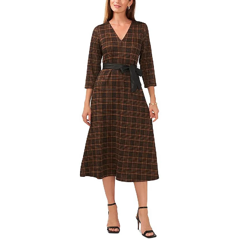 Trendy Street Style MSK Womens Plus Knit Plaid Midi Dress