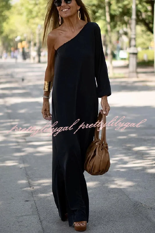 Chic Wardrobe Essentials Side To Side One Shoulder Statement Maxi Dress