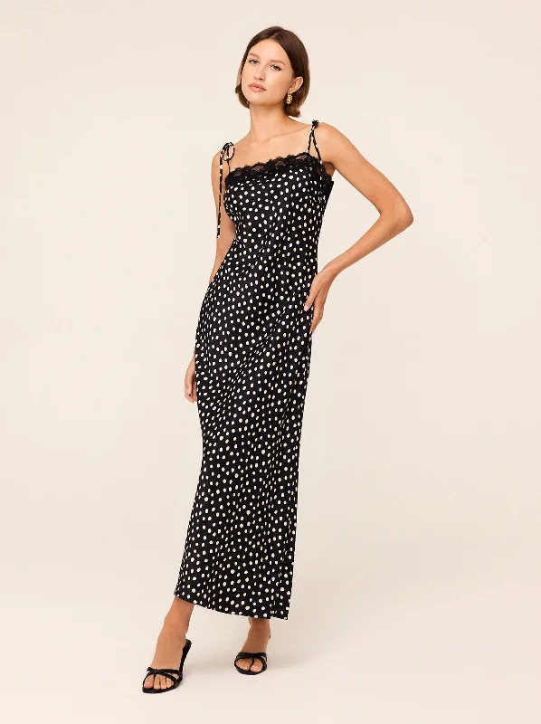 Plus Size Women Wear Venetia Black Polka Dot Print Lace Trim Maxi Dress