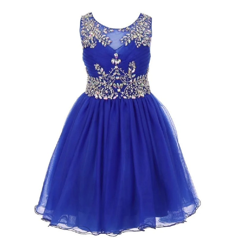 Trendy Threads Little Girls Royal Blue Tulle AB Stone Wired Flower Girl Dress 4-6