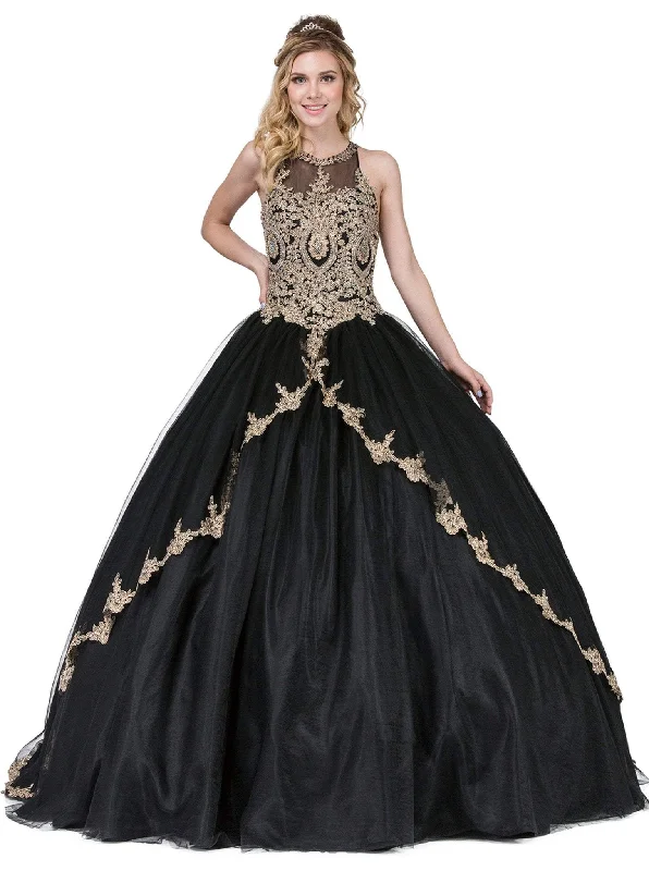 Modern Casual Clothing Dancing Queen - 1326 Gilded Illusion Halter Quinceanera Ballgown