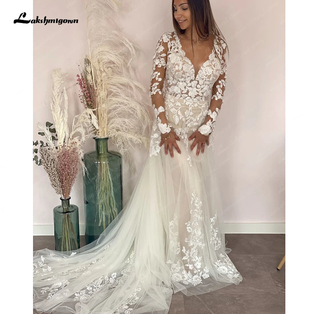 Sale Event, Prices Rock Roycebridal Long Sleeves Lace Wedding Dress Vestidos Civil Boho Bridal Gowns Sweep Train 2025  vestidos para mujer