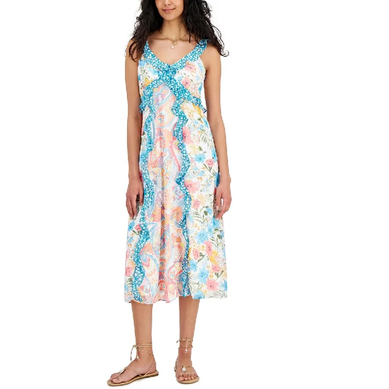 Fashion Essentials INC Womens Chiffon Printed Midi Dress