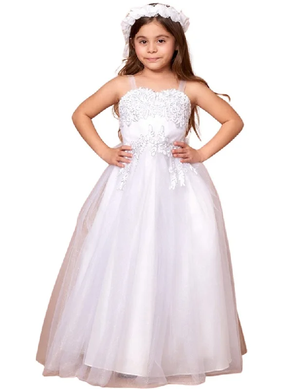 Trendsetting Threads Little Girls White Embroidered Sweetheart Neckline Flower Girl Dress 2-6