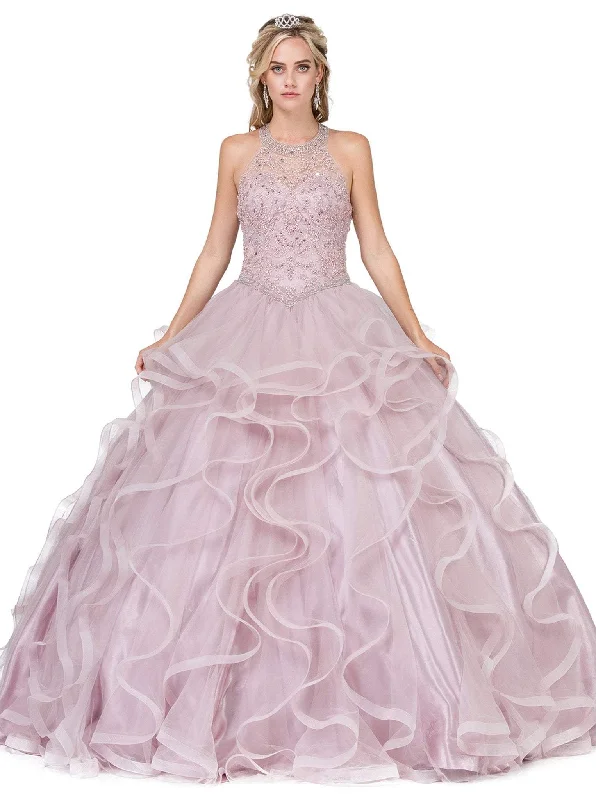 Trendy Women's Wear Dancing Queen - 1285 Embellished Halter Ruffled Quinceanera Ballgown