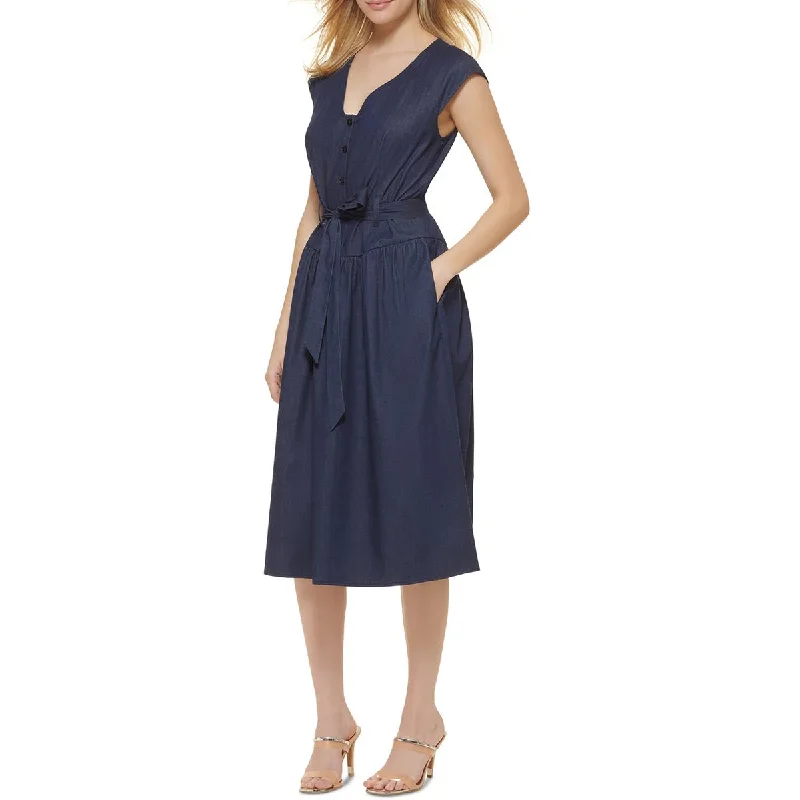 Fashion Forward Outfits DKNY Womens Half-button Belted Midi Dress