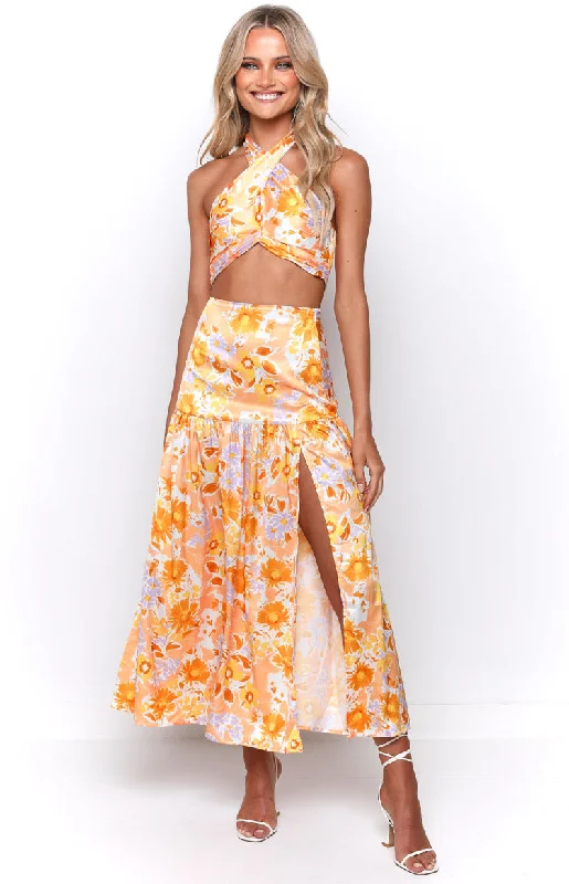 Stylish Statements Juniper Orange Floral Maxi Skirt